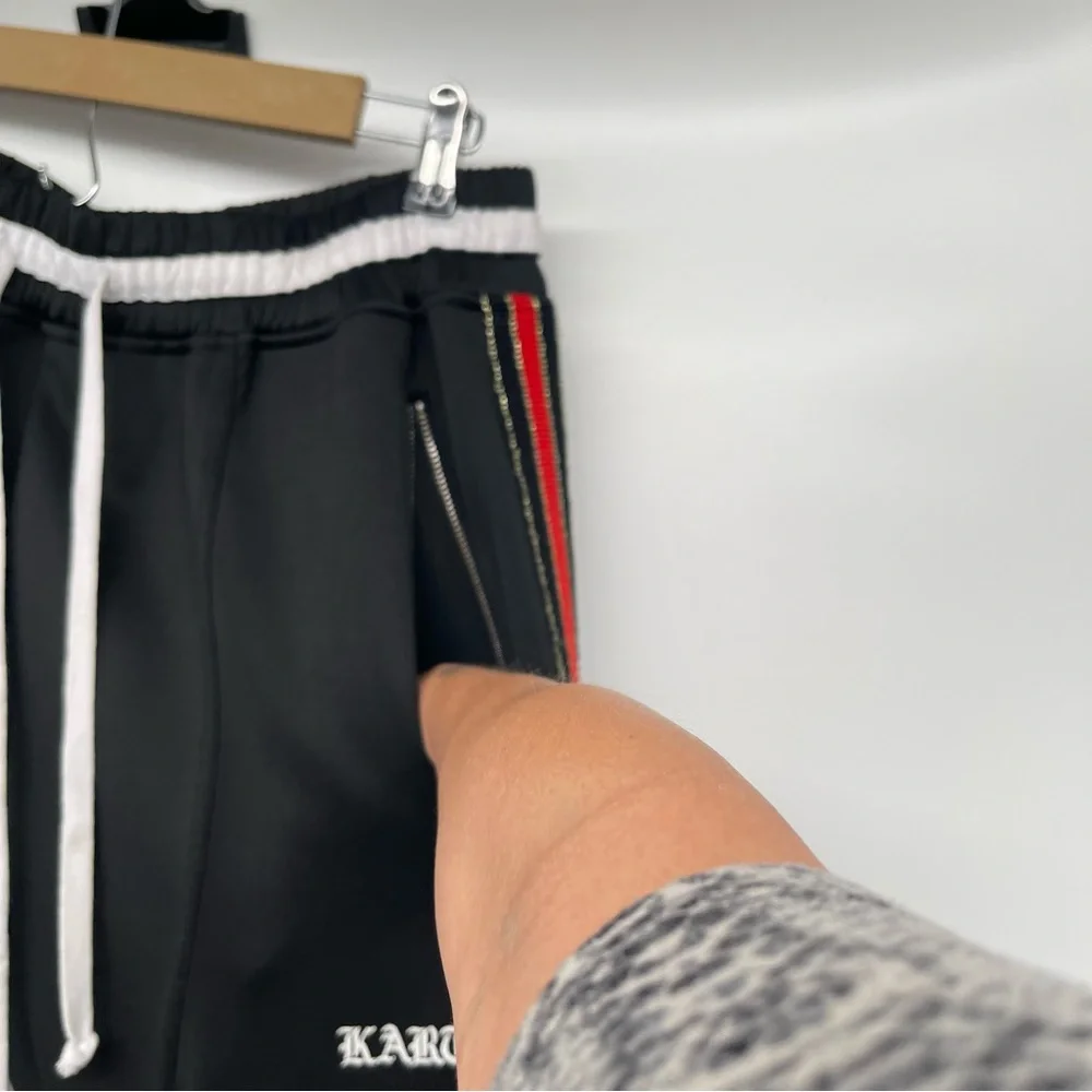 Karter Collection Track Pants Men's XL Black with Red Side Stripes Ankle Zippers - Picture 4 of 12